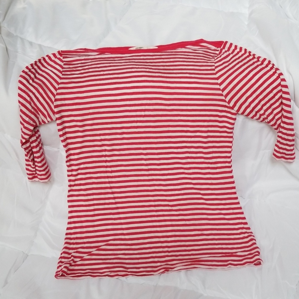 Old Navy Striped Top Pink White Large